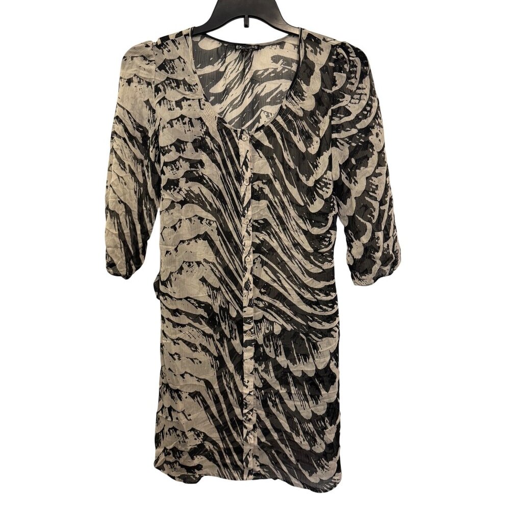 Express Black & Beige Button-Front Sheer Dress S